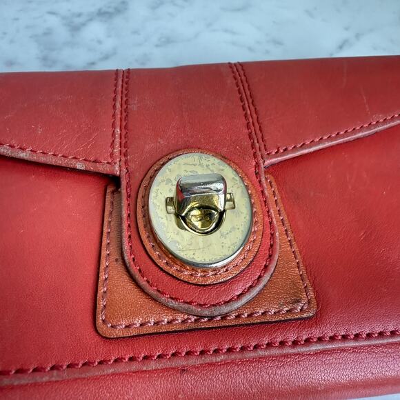 Coach 'Ashley' Turn-Lock Leather Envelope Wallet Coral Orange 7.5" x 4.5" Y2K - Picture 3 of 16